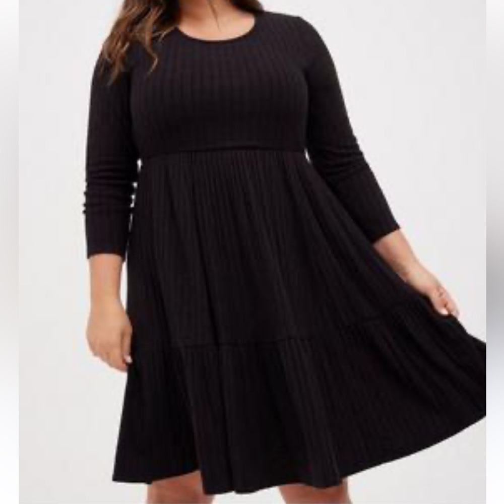 TORRID Super Soft Plush Ribbed Black Long Sleeved Tiered Skater Dress 3X NWT